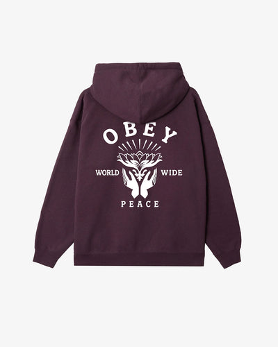 Obey LOTUS WITH HANDS PREMIUM PULLOVER HOOD plum perfect