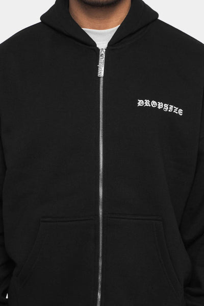 Dropsize ZH-001 SUPER HEAVY OVERSIZE BLANK ZIP HOODIE - BLACK