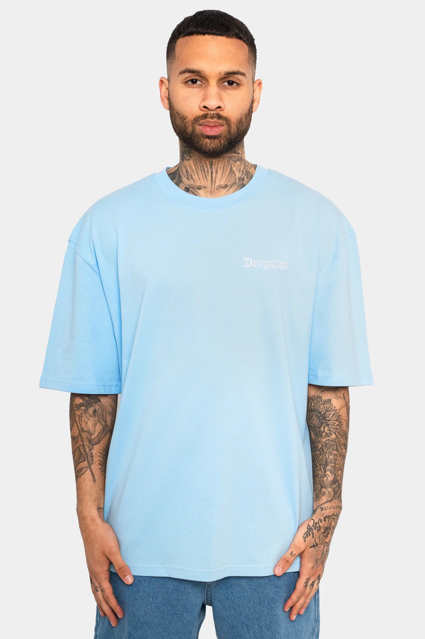 Dropsize TS-020 HEAVY OVERSIZE EMBO T-SHIRT - BABY BLUE