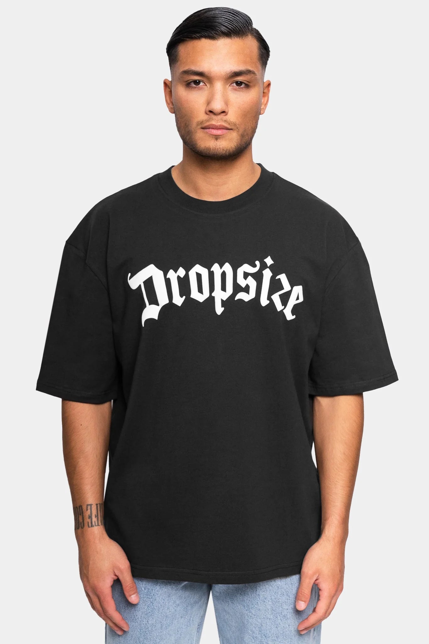 Dropsize TS-057 HEAVY OVERSIZE WHITE LOGO PUFFER PRINT T-SHIRT Washed-Black