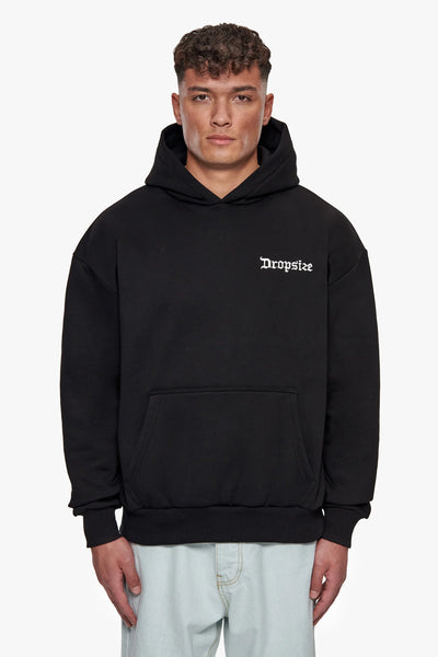 Dropsize HD-357 HEAVY OVERSIZE BIRD & ROSES HOODIE - Black