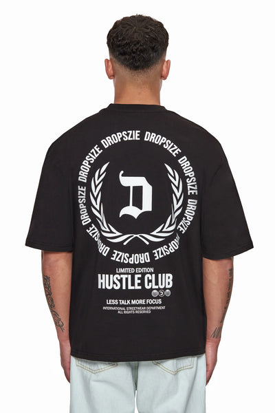 Dropsize TS-172 HEAVY Oversize Hustle Club T-SHIRT - Black