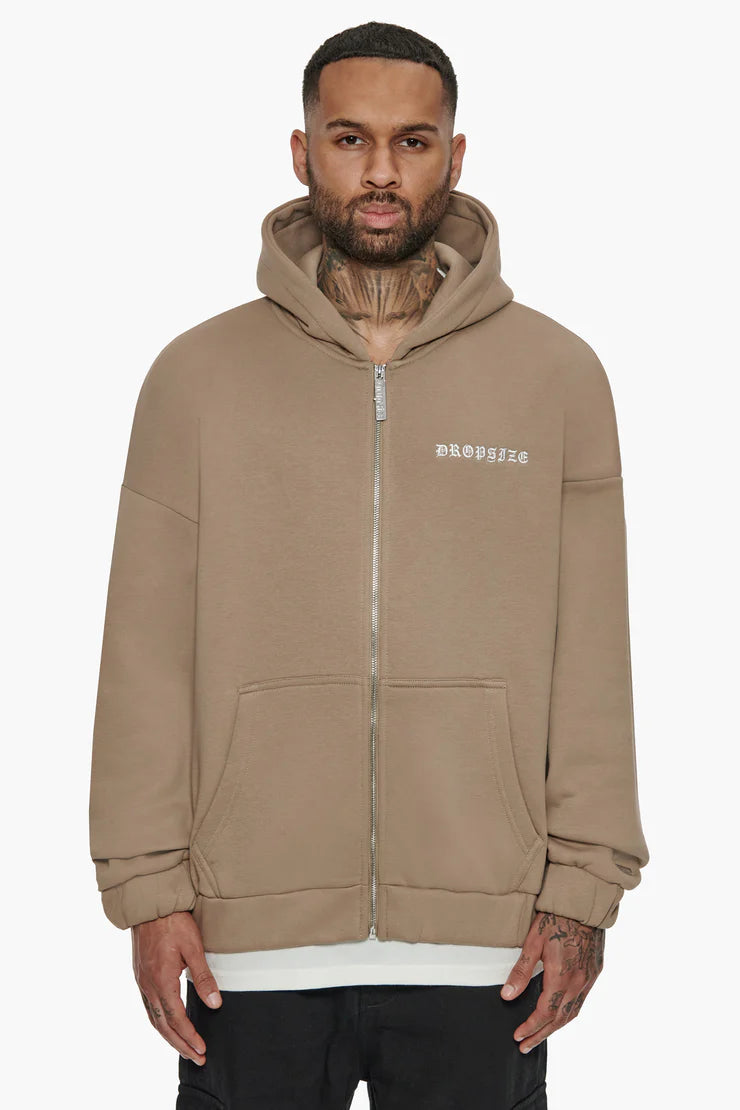 Dropsize ZH-009 SUPER HEAVY OVERSIZED CRIME ZIP HOODIE - SILVER MINK