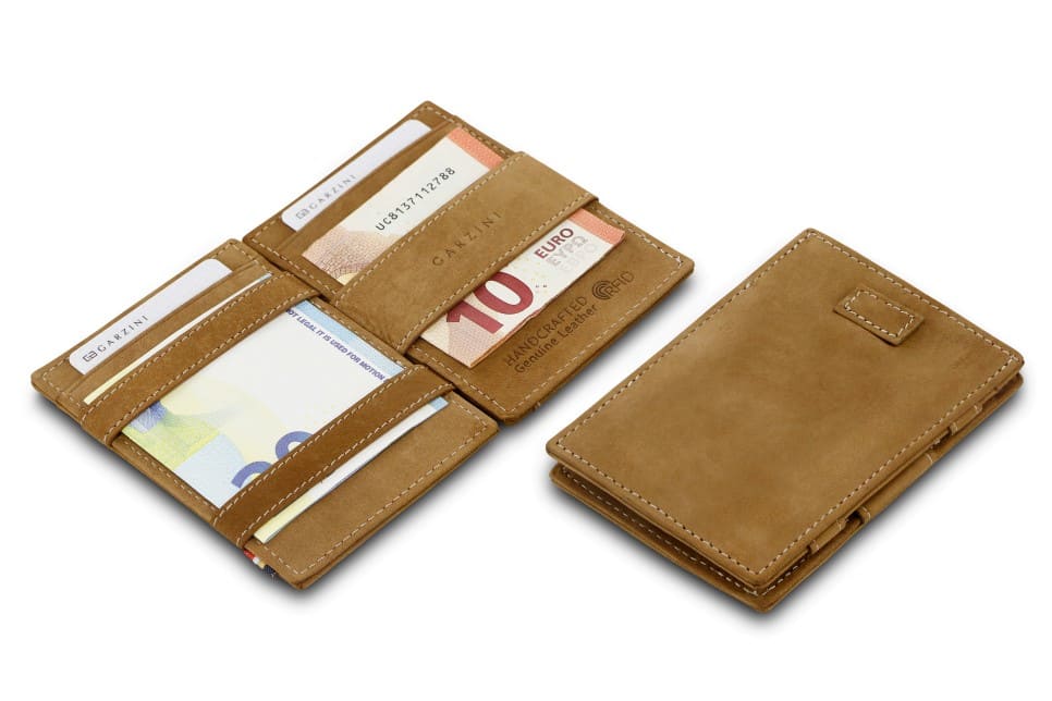 Garzini / Hunterson Cavare Pull Tab Magic Card Wallet - Camel Brown