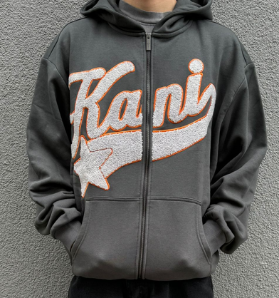 Karl Kani Star Logo Oversized Zip Hoodie - Anthracite / Light Grey