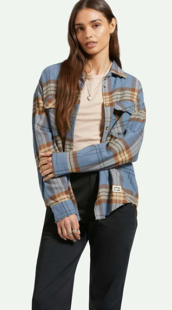 Brixton BOWERY DAMEN CLASSIC Oversize FLANELL Flint Blue/Pine Cone Brown