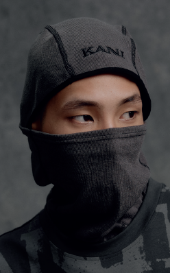 Karl Kani Retro Rib Balaclava Beanie - Dark Black Grey