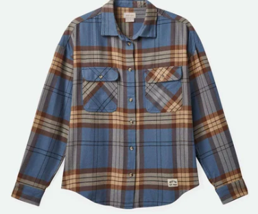 Brixton BOWERY DAMEN CLASSIC Oversize FLANELL Flint Blue/Pine Cone Brown