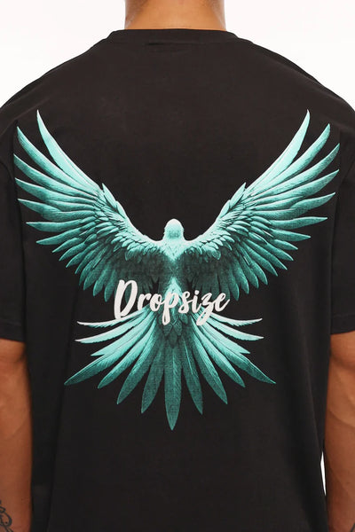 Dropsize TS-258 HEAVY OVERSIZE BACK WING T-SHIRT - BLACK