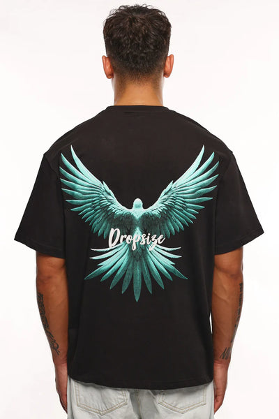 Dropsize TS-258 HEAVY OVERSIZE BACK WING T-SHIRT - BLACK