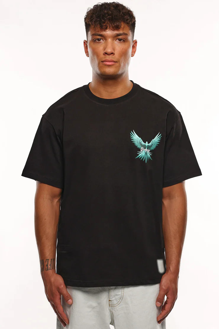 Dropsize TS-258 HEAVY OVERSIZE BACK WING T-SHIRT - BLACK