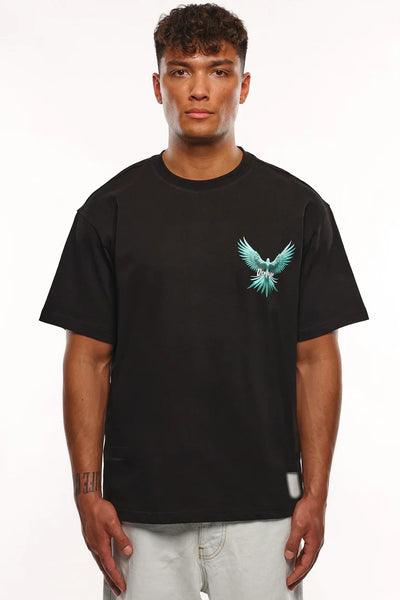 Dropsize TS-258 HEAVY OVERSIZE BACK WING T-SHIRT - BLACK