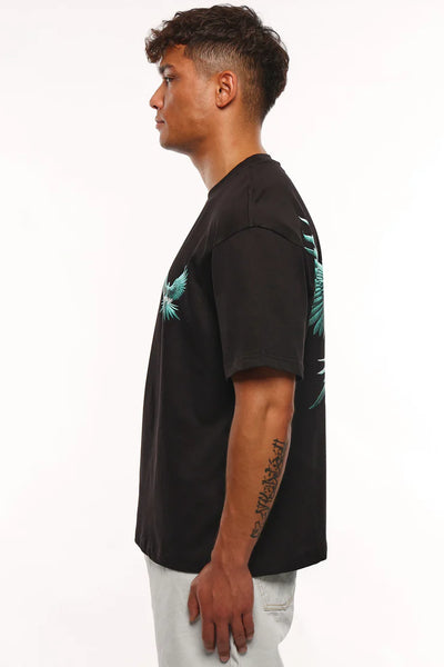 Dropsize TS-258 HEAVY OVERSIZE BACK WING T-SHIRT - BLACK