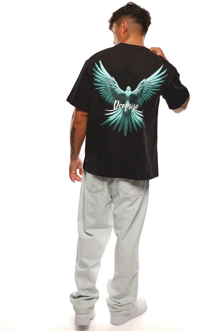 Dropsize TS-258 HEAVY OVERSIZE BACK WING T-SHIRT - BLACK